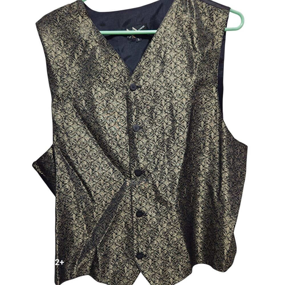 Axcess City Streets Vest Mens L Gold Black Paisley Formal Waistcoat Vtg‎